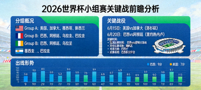 2026世界杯小组赛关键战前瞻分析示意图，显示对阵表与关键节点标记