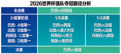 从赛程分析各强队2026世界杯夺冠路径的示意图